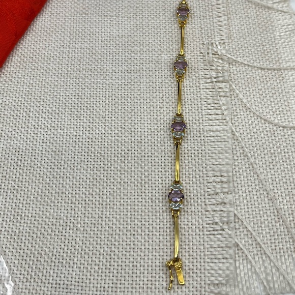 Vintage Gold-Over-Sterling Purple Gemstone Bracelet - 7” Stamped OBJ 925 - Picture 15 of 17